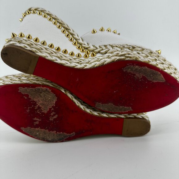 Louboutin White Leather Spike Wedge Mules = Size 40 - Picture 9 of 9